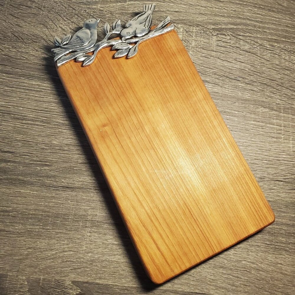 BIRCHWOOD Charcuterie Cutting Board w/ Pewter BIRDS & BRANCHES Basic Spirit 10"